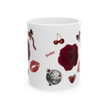 Valentine Patchwork Ceramic Mug — Roses, Cherries & XOXO Coffee Cup (11oz/15oz)