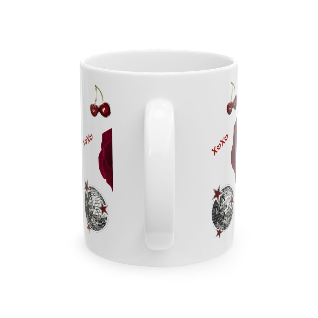 Valentine Patchwork Ceramic Mug — Roses, Cherries & XOXO Coffee Cup (11oz/15oz)